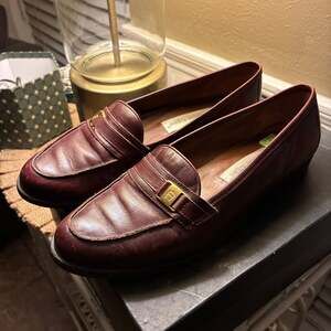 Etienne Aigner Loafers Women Brown Buckle Leather Upper Shoes US 5.5M